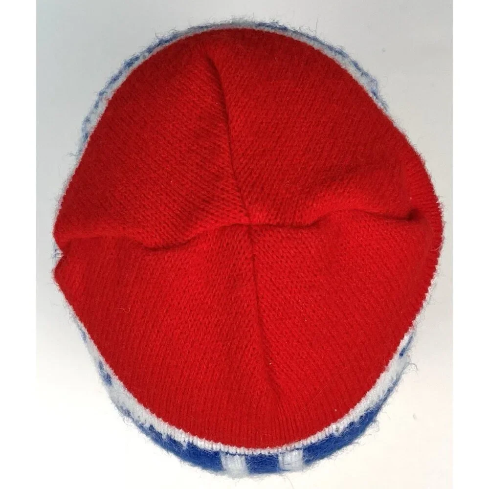 VTG 80s Mens Red Knit Football Helmet Face 1 Hole SKI MASK Balaclava Winter Cap